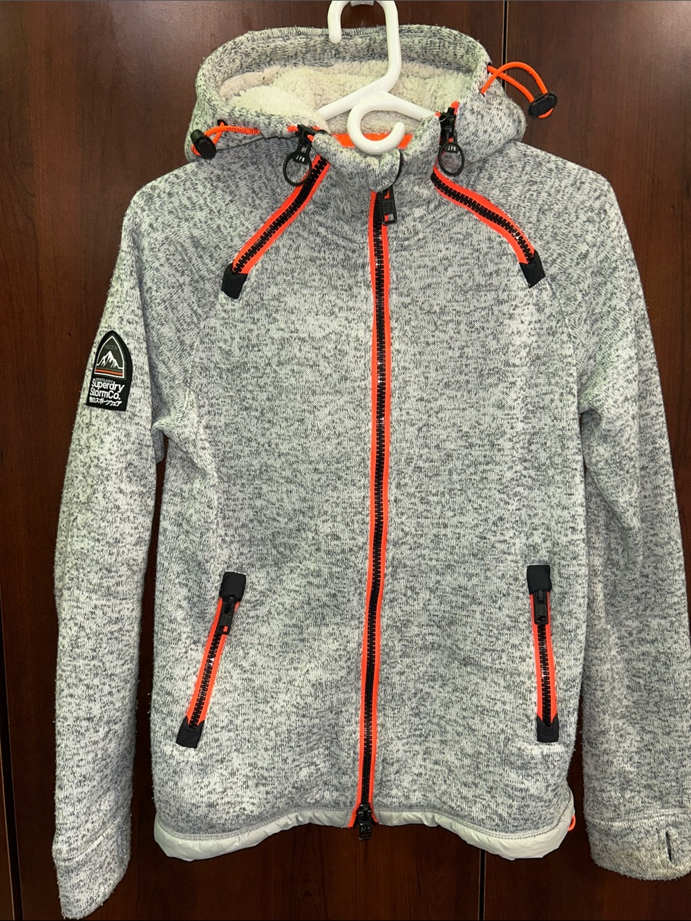 Superdry UNISEX Grey sz S Sherpa-Lined Performance Jacket - Orange Trim & zipper